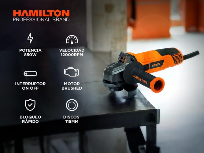 Amoladora Electrica Angular Hamilton 115mm 850w 12000rpm Mango - 1