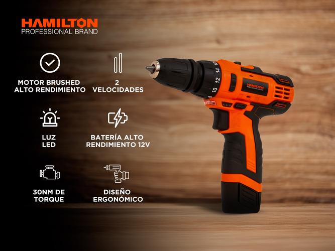 Taladro Atornillador Bateria Hamilton 12v Cargador Maletin Accesorios - 1