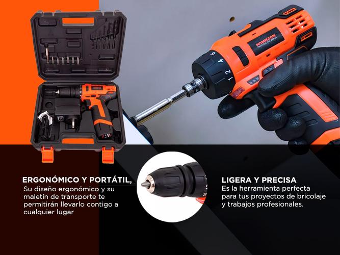 Taladro Atornillador Bateria Hamilton 12v Cargador Maletin Accesorios - 2