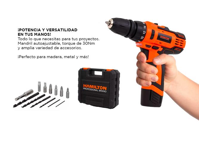 Taladro Atornillador Bateria Hamilton 12v Cargador Maletin Accesorios - 4