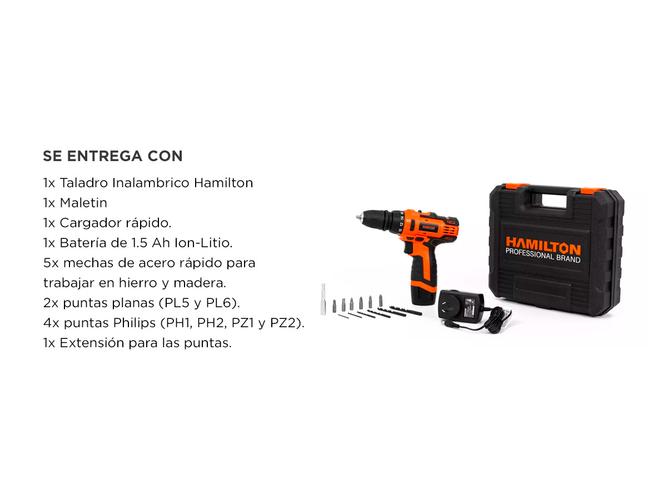 Taladro Atornillador Bateria Hamilton 12v Cargador Maletin Accesorios - 5