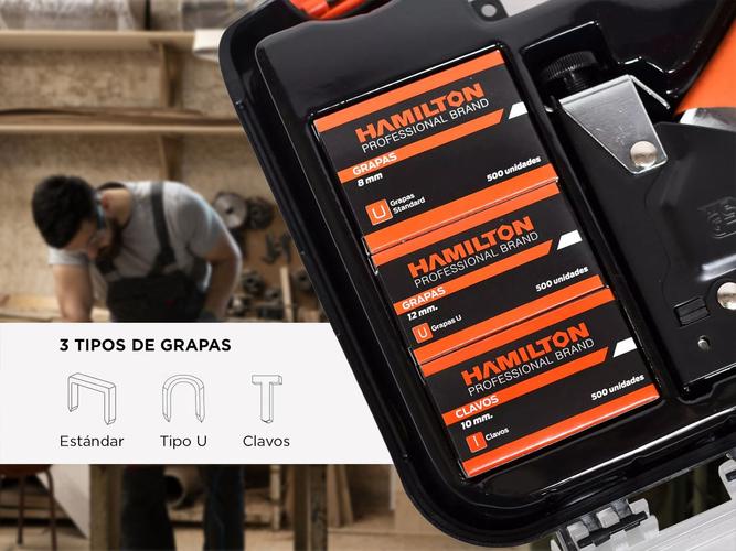 Engrampadora Clavadora Profesional Hamilton Maletin Grapas 3 en 1 - 2
