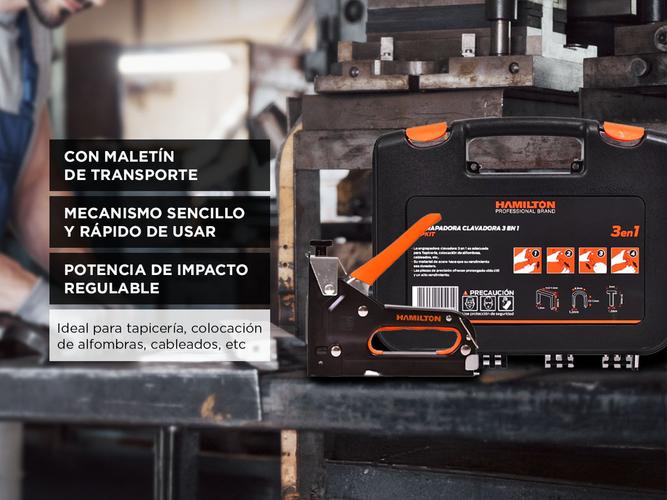 Engrampadora Clavadora Profesional Hamilton Maletin Grapas 3 en 1 - 3