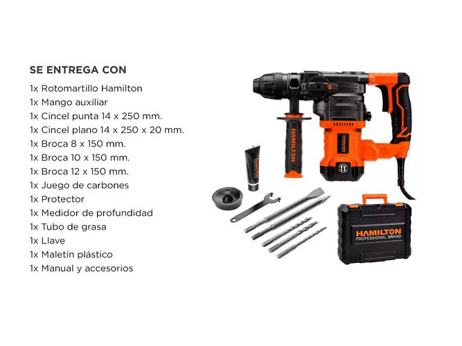 Rotomartillo Rotopercutor Electrico Hamilton Sds Plus 1000w 4j  Maletin Accesorios - 5