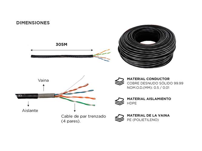Cable UTP de Red Exterior Hikvision CAT5E de 305 m - 3