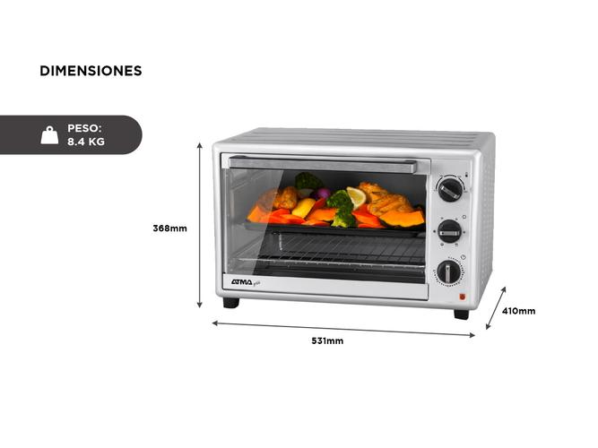 Horno Electrico Grill Atma Hga4022pi 1500W 40L Timer Plateado - 4