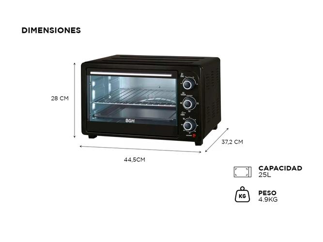 Horno Electrico BGH 25L Grill 1380W Timer BHE25M19N  - 4