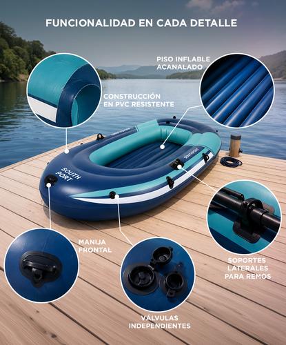Bote Inflable South Port By Gadnic PVC Con Remos + Inflador Manual Para 2 Personas  - 4