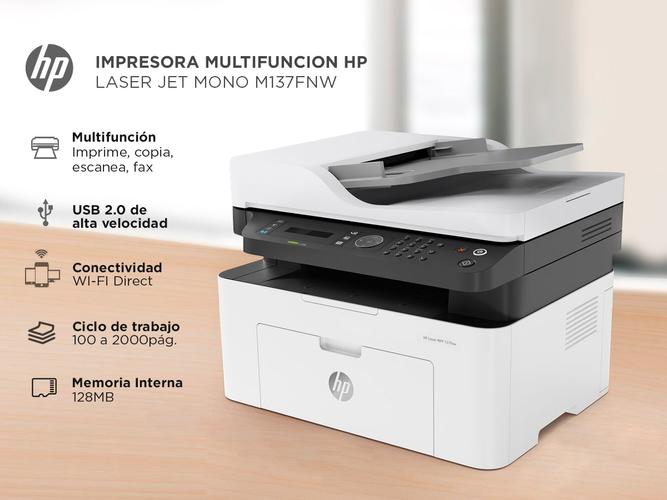 Impresora HP Laser Jet M137FNW Multifunción WiFi Monocromática - 1