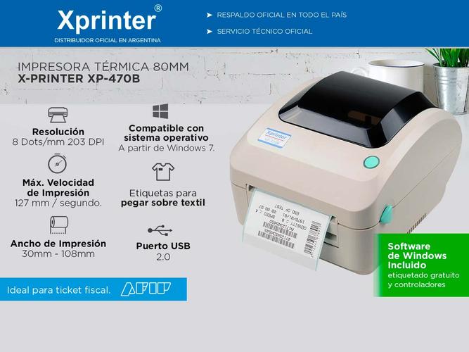 Impresora Térmica X-Printer XP-470B 108mm 127mm/s Imprime Códigos de Barras - 1