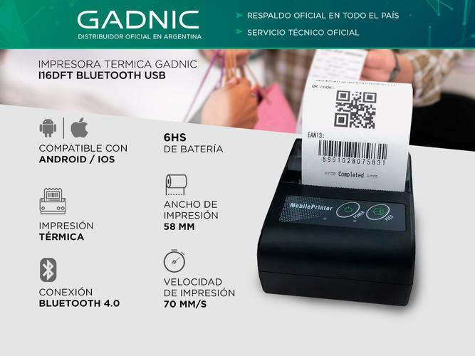 Impresora Termica Gadnic I16DFT Bluetooth USB - 1