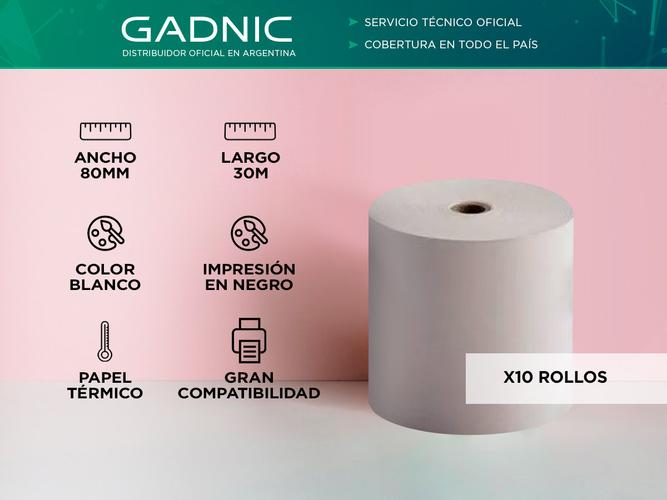 Kit x10 Rollos Para Impresora Térmica Gadnic 80mmx30mts - 1