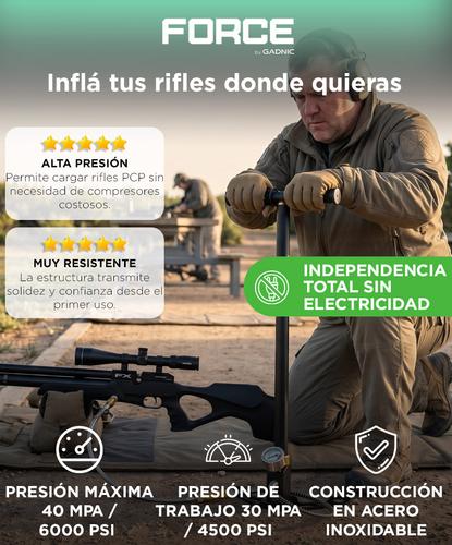 Inflador PCP Manual Force By Gadnic Hasta 6000 PSI Acero Inoxidable Con Manómetro - 1