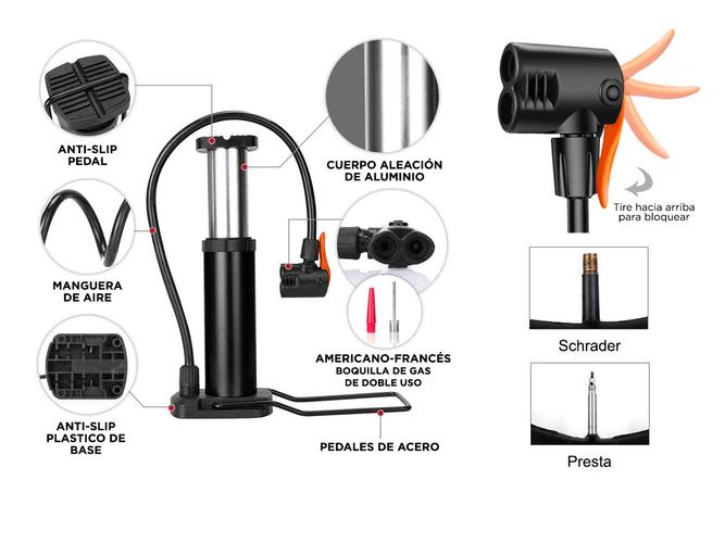 Mini Inflador Bicicleta Portatil Gadnic Con Pie y Valvula Universal  - 3