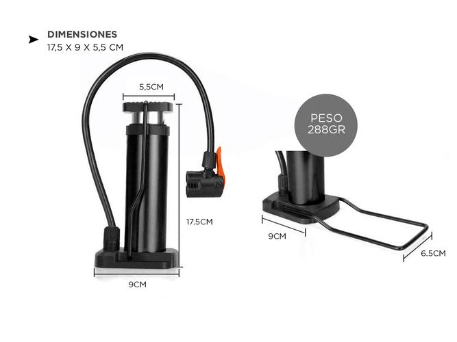 Mini Inflador Bicicleta Portatil Gadnic Con Pie y Valvula Universal  - 4