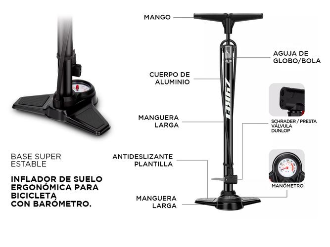 Inflador De Pie Gadnic IF5 Para Bicicletas 160PSI Barómetro - 4