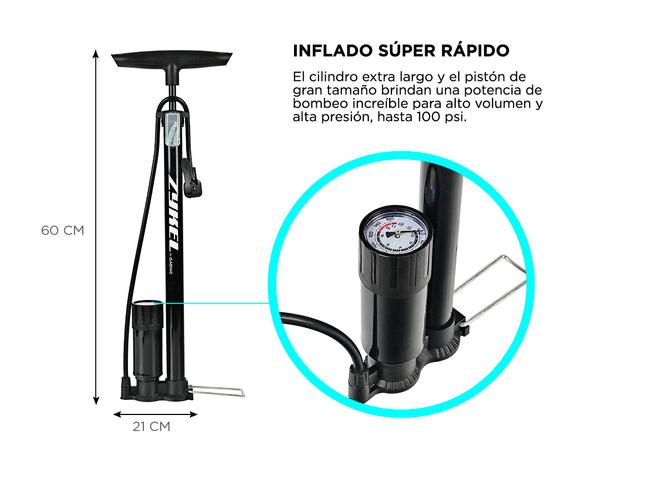 Inflador De Pie Para Bicicleta Gadnic IF6 Con Barómetro 160PSI - 4