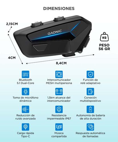 Intercomunicador De Moto Gadnic M7 Casco 24 pilotos MESH BT IP67 Cancelación DSP  - 5