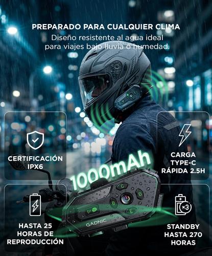 Intercomunicador Para Moto Gadnic BT Para 6 Riders IPX6 Casco  Hasta 500M - 3