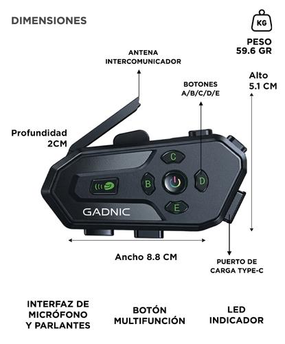 Intercomunicador Para Moto Gadnic BT Para 6 Riders IPX6 Casco  Hasta 500M - 5