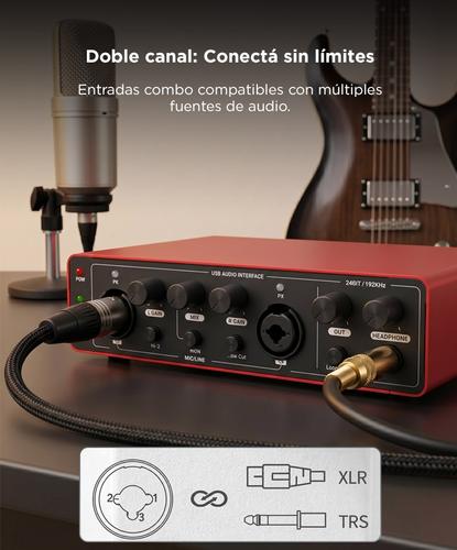 Interfaz De Audio Gadnic 24Bit 192kHz Phantom Power +48V Grabación Profesional Para Streaming - 2