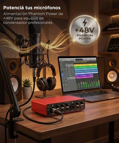 Interfaz De Audio Gadnic 24Bit 192kHz Phantom Power +48V Grabación Profesional Para Streaming - 3