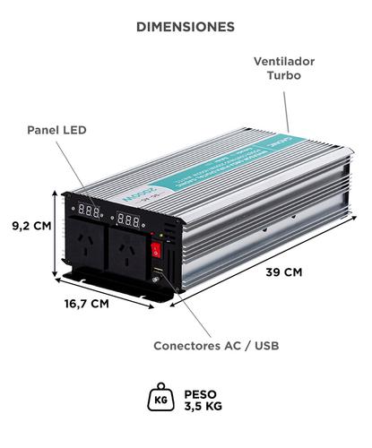 Inversor Onda Pura Gadnic IV 15 2000W Entrada 12V Salida 220V USB Ventilador Turbo Salida Estabilizada Bajo Ruido - 5