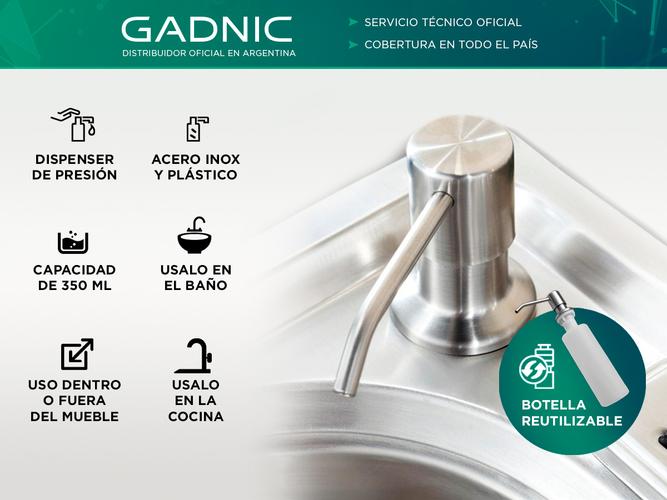 Dispenser de Jabón Líquido Gadnic Sopi Acero Inoxidable con Botella  - 1