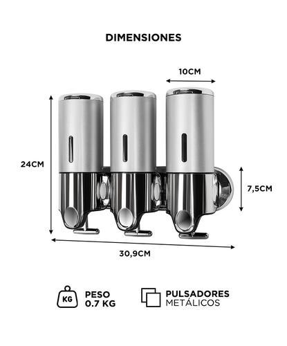 Dispenser Triple de Pared Gadnic Para Jabón Shampoo Crema  - 5