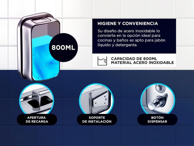  Dispenser de Jabon Liquido Gadnic Metalico 800ml Baño y Cocina - 2