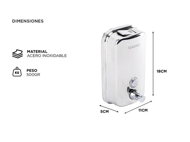  Dispenser de Jabon Liquido Gadnic Metalico 800ml Baño y Cocina - 3