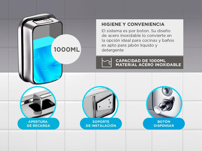 Dispenser de Jabon Liquido Gadnic Metálico 1000ml Baño y Cocina - 2