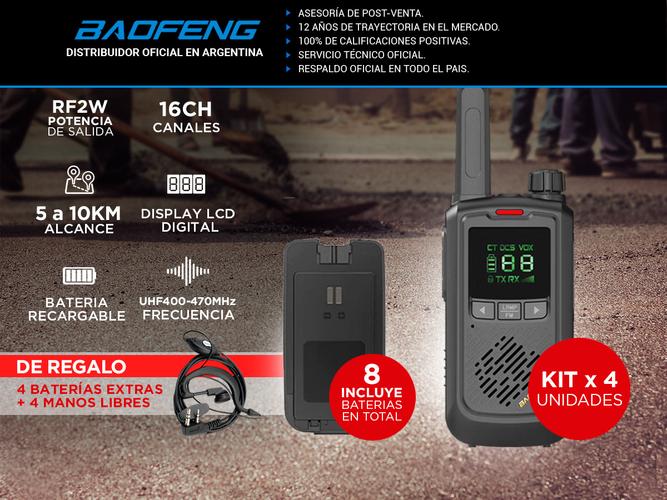 Handy Baofeng BF-T17 Kit x4 16CH UHF Display LCD + 8 Baterías y 4 Manos Libres - 1