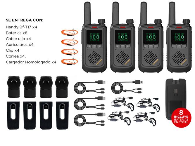 Handy Baofeng BF-T17 Kit x4 16CH UHF Display LCD + 8 Baterías y 4 Manos Libres - 6
