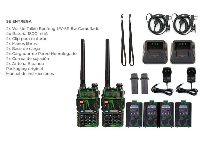 Handy Baofeng UV-5R 8w Camuflado Bi-Banda Kit x2 Hasta 12km + 4 Baterías y 2 Manos Libres - 5