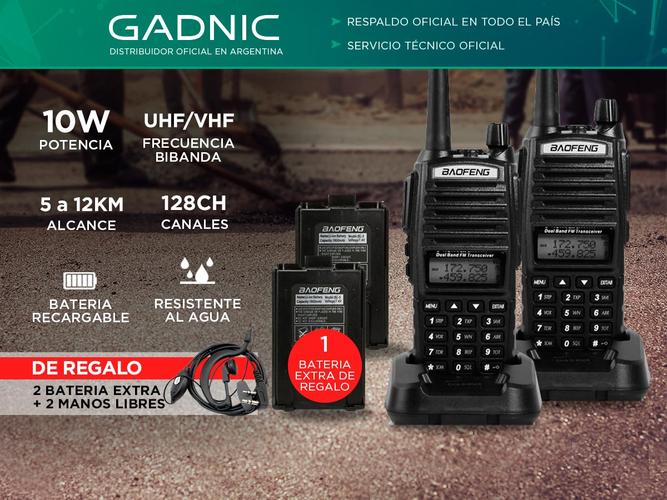 Handy Baofeng UV-82 10w Kit x2 Bi-Banda 128CH Hasta 20km + 4 Baterías y 2 Manos Libres - 1