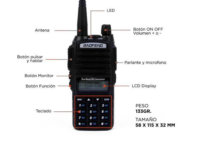 Handy Baofeng UV-82 10w Kit x2 Bi-Banda 128CH Hasta 20km + 4 Baterías y 2 Manos Libres - 5