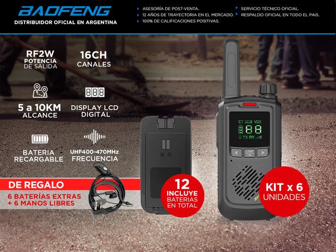 Handy Baofeng BF-T17 Kit x6 16CH UHF Display LCD + 12 Baterías y 6 Manos Libres - 1
