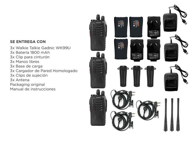 Handy Gadnic WK99U Kit x3 5w 16CH UHF Hasta 10km + Manos Libres - 6
