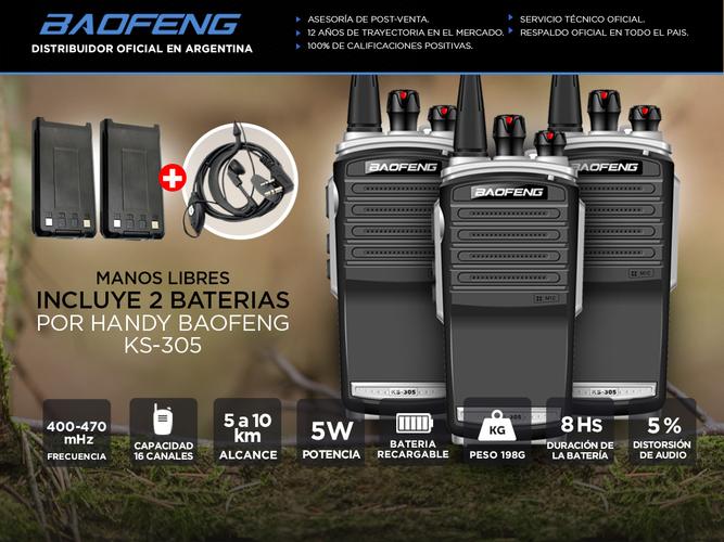 Handy Baofeng KS-305 Profesional Kit x3 5w Hasta 10km + 6 Baterías y 3 Manos Libres - 1
