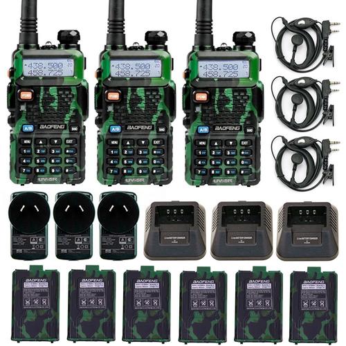 Handy Baofeng UV-5R 8w Camuflado Bi-Banda Kit x3 Hasta 12km + 6 Baterías y 3 Manos Libres - 0