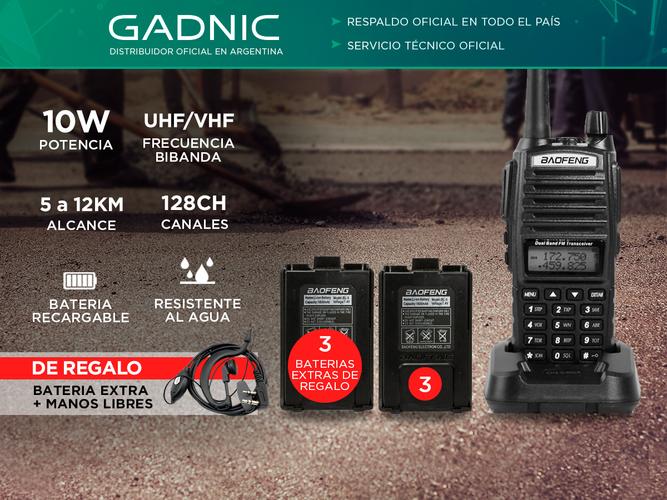 Handy Baofeng UV-82 10w Kit x3 Bi-Banda 128CH Hasta 20km  6 Baterías y 3 Manos Libres - 1