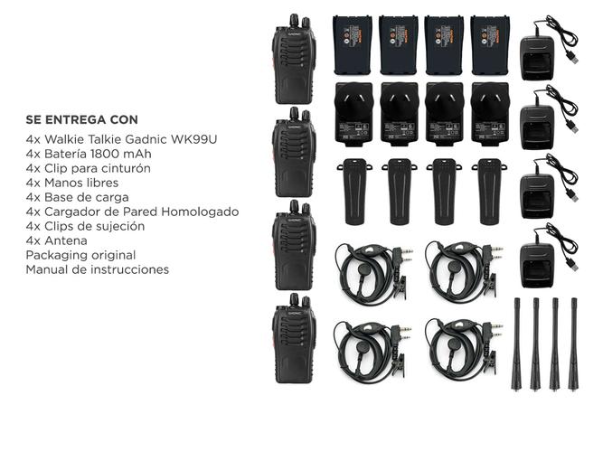 Handy Gadnic WK99U Kit x4 5w 16CH UHF Hasta 10km + Manos Libres - 6