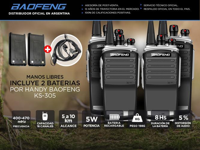 Handy Baofeng KS-305 Profesional Kit x4 5w Hasta 10km + 8 Baterías y 4 Manos Libres - 1