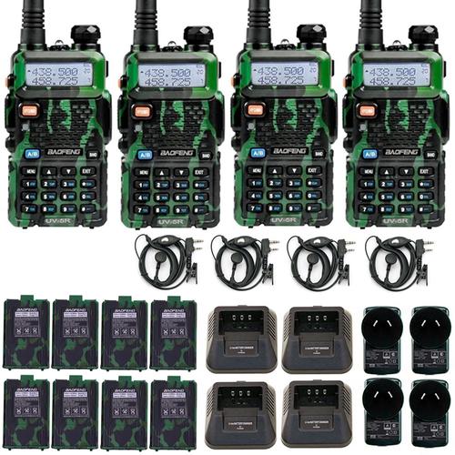 Handy Baofeng UV-5R 8w Camuflado Bi-Banda Kit x4 Hasta 12km + 8 Baterías y 4 Manos Libres - 0