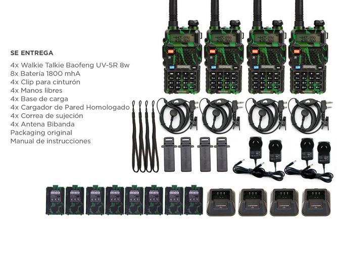 Handy Baofeng UV-5R 8w Camuflado Bi-Banda Kit x4 Hasta 12km + 8 Baterías y 4 Manos Libres - 5