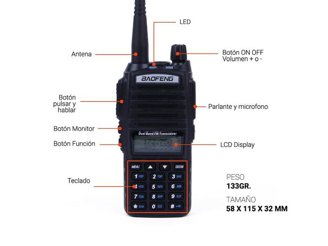 Handy Baofeng UV-82 10w Kit x4 Bi-Banda 128CH Hasta 20km + 8 Baterías y 4 Manos Libres - 5