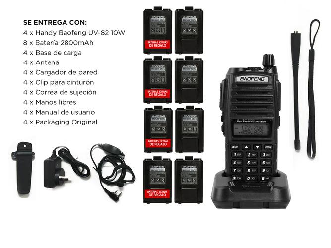 Handy Baofeng UV-82 10w Kit x4 Bi-Banda 128CH Hasta 20km + 8 Baterías y 4 Manos Libres - 6