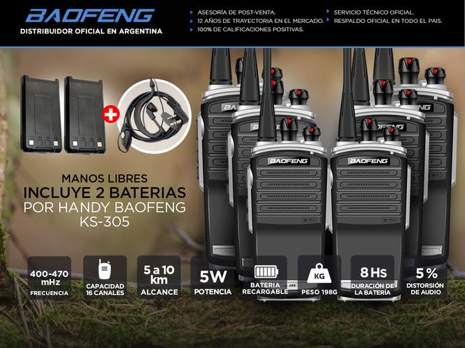 Handy Baofeng KS-305 Profesional Kit x6 5w Hasta 10km + 12 Baterías y 6 Manos Libres - 1