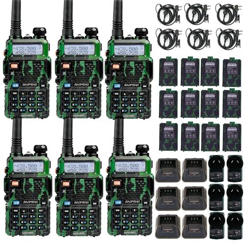 Handy Baofeng UV-5R 8w Camuflado Bi-Banda Kit x6 Hasta 12km + 12 Baterías y 6 Manos Libres - 0